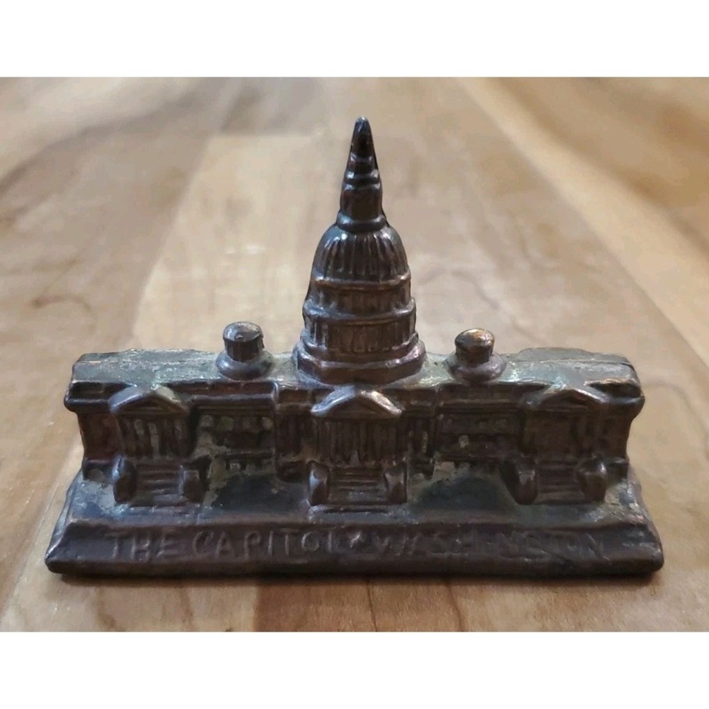 Vintage Bronze Paperweight The Capitol Building Washington DC Souvenir Trinket